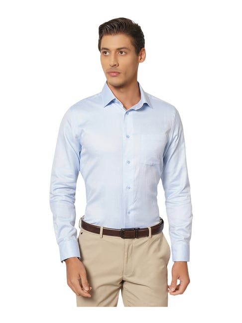 Blackberrys Blue Slim Fit Self Design Shirt