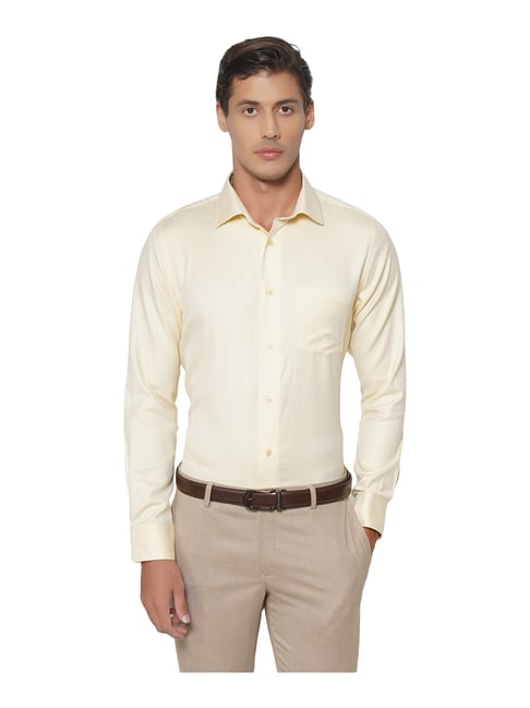 Blackberrys Yellow Slim Fit Self Design Shirt