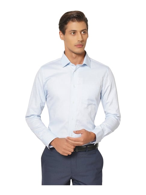 Blackberrys Blue Slim Fit Self Design Shirt