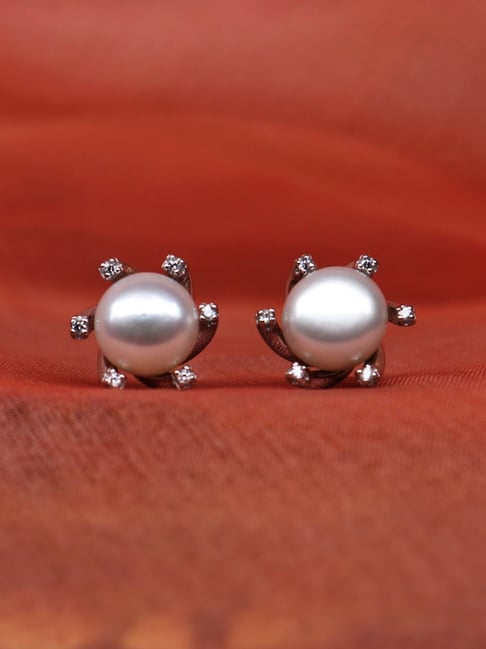 7mm White Freshwater Round Pearl Stud Earrings - Pure Pearls