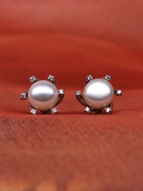 7mm White Freshwater Round Pearl Stud Earrings - Pure Pearls