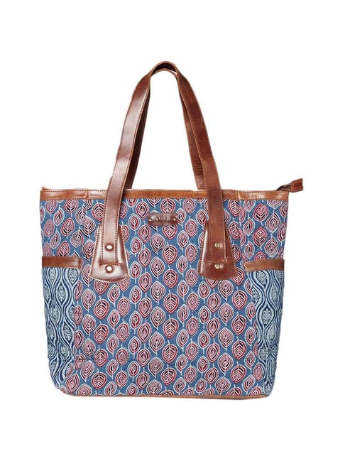 Fabindia Blue Printed Medium Tote Handbag Price in India