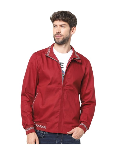 celio* Burgundy Solid Full Sleeves Jacket