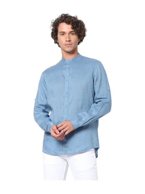 celio* Blue Regular Fit Full Sleeves Linen Shirt