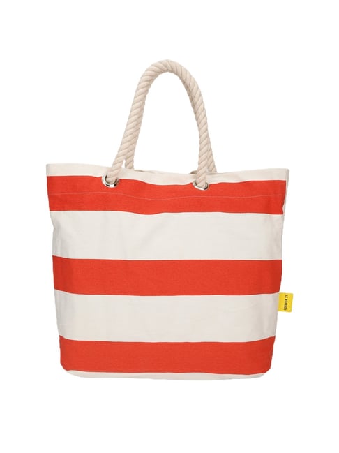 Forever 21 White & Red Striped Medium Tote Handbag Price in India