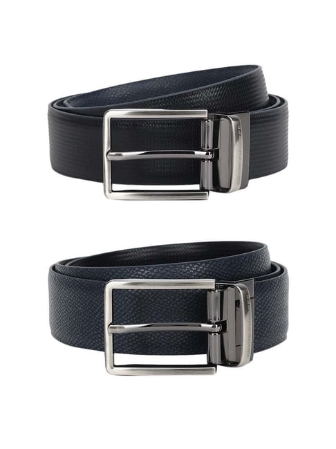 Louis Philippe Men Black Textured Genuine Leather Casual Belt: Buy