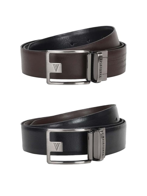 Van Heusen Brown & Black Leather Solid Reversible Belt for Men