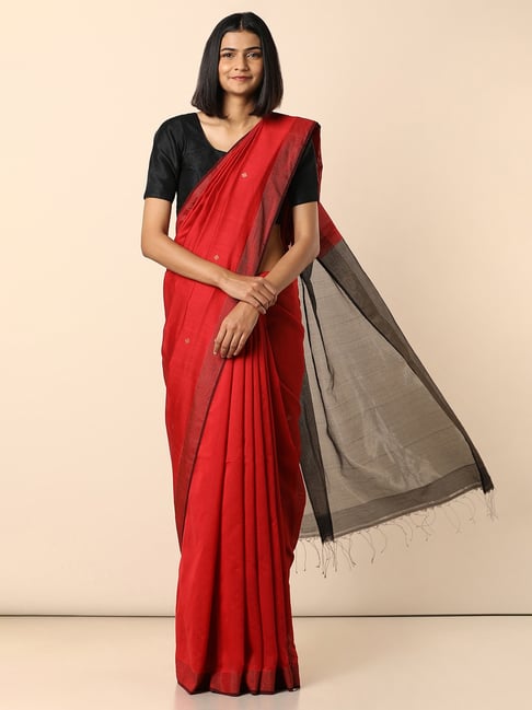 TANEIRA Red Bengal Silk Cotton Saree with Blouse Price in India