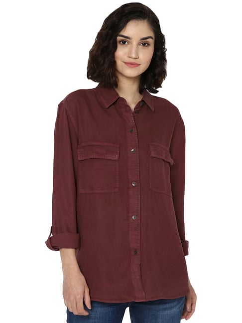 American Eagle Maroon Regular Fit Shirt 