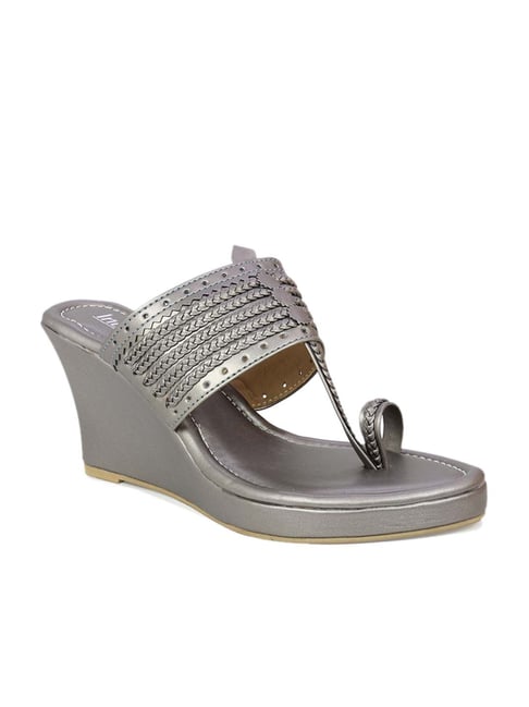 Inc.5 Women's Gun Metal Toe Ring Wedges Price in India