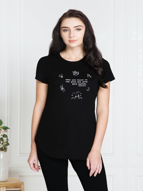 Van Heusen Black Graphic Print T-Shirt Price in India