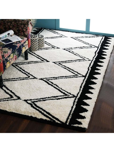 Pequra Off-White & Black Wool XL Carpet - Set of 1