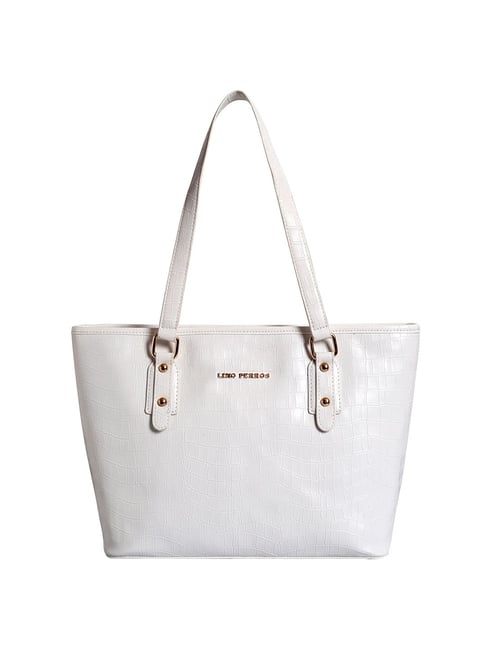 Lino Perros White Textured Medium Tote Handbag Price in India