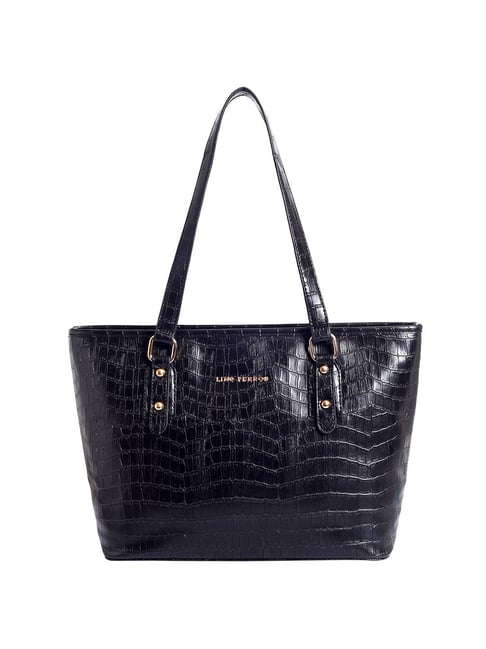 Lino Perros Black Textured Medium Tote Handbag