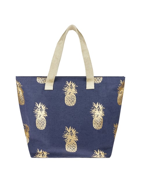 Accessorize London Pineapple Navy Blue Printed Large Tote Handbag Price in India