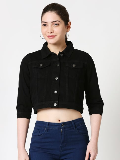 Buy High Star Black Regular Fit Denim Jacket for Women's Online