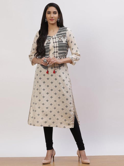 Rangriti Off-White Printed Straight Kurta