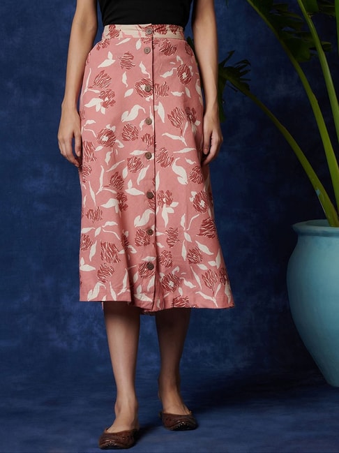 Fabindia Pink Printed Maxi Skirt Price in India