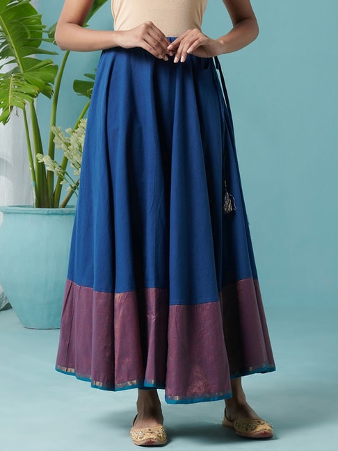 Fabindia Navy & Purple Cotton Maxi Skirt Price in India