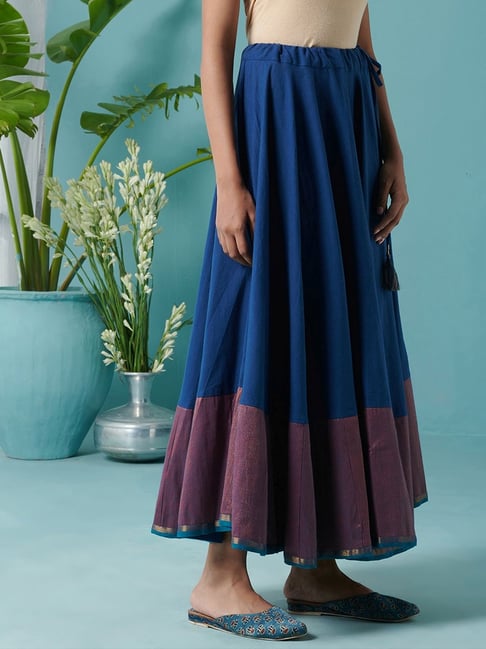 Fabindia Navy Purple Cotton Maxi Skirt