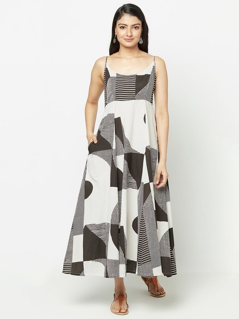 Fabindia Black & White Printed Maxi Dress Price in India