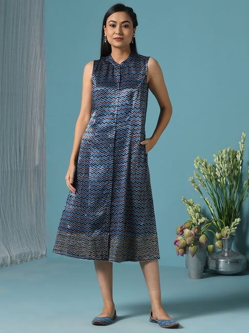 Fabindia Indigo Printed A-Line Dress Price in India