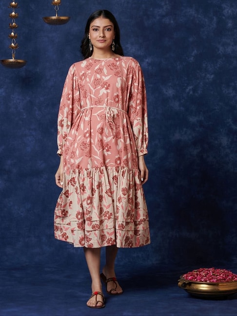 Fabindia Pink Printed A-Line Dress Price in India