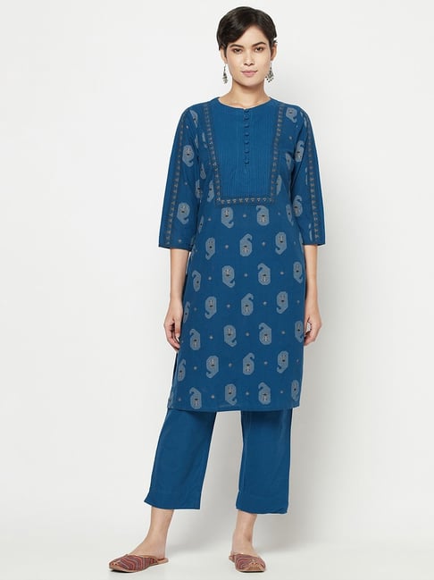 Fabindia Blue Cotton Printed Kurta Pant Set