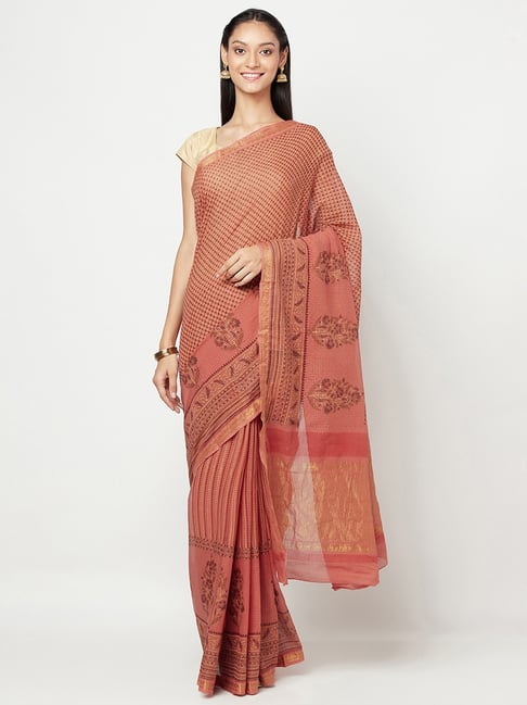 Fabindia Pink Cotton Printed Saree