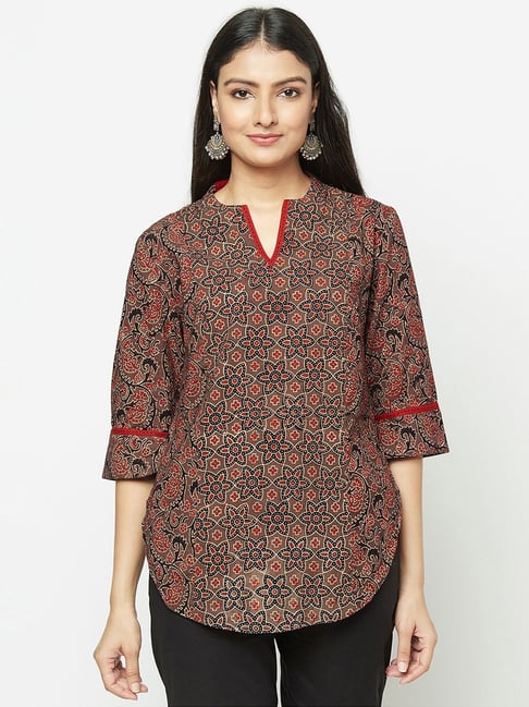 Fabindia Brown & Maroon Cotton Printed Tunic