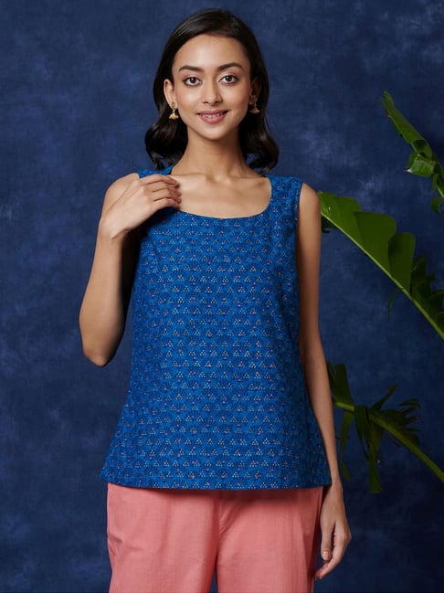 Fabindia Blue Cotton Printed Tunic