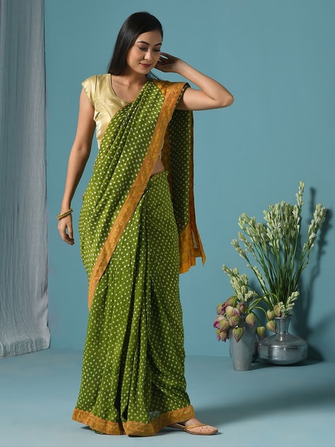 Fabindia Green & Yellow Printed Saree Price in India