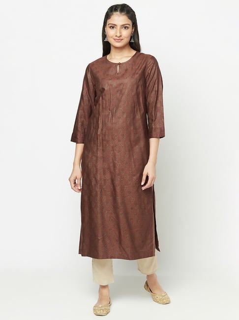 Fabindia Brown Printed Straight Kurta Price in India