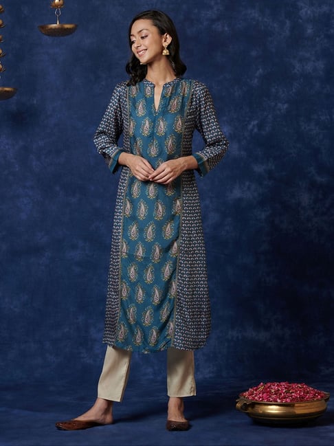 Buy Fabindia Women Blue Solid A Line Kurti - Kurtis for Women 8736507 |  Myntra