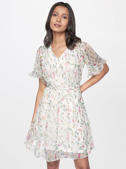 AND White Floral Print Dress Price in India
