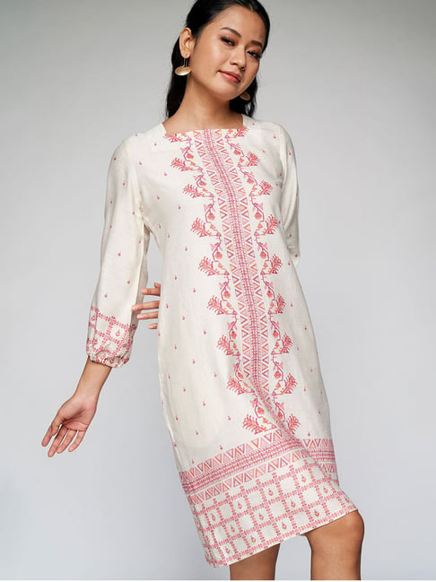 Global Desi White & Pink Printed Dress Price in India