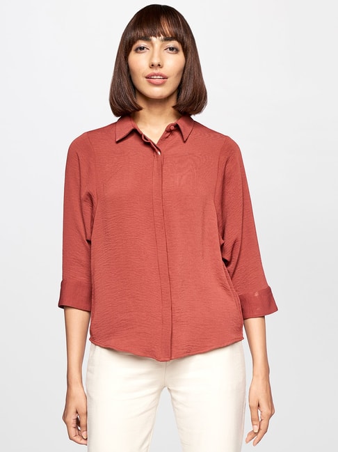 AND Brown Textured Shirt Price in India