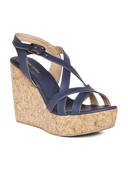 Marc Loire Women's Blue Cross Strap Wedges