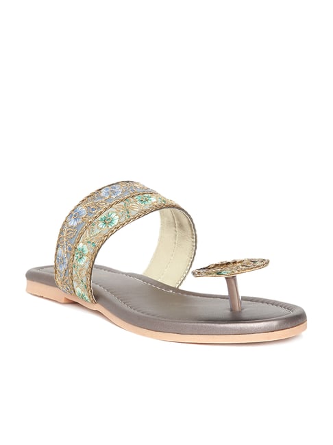 Buy Gold Regular/Wide Fit Forever Comfort® Leather Jewel Toe Post Flat  Sandals from the Next UK online shop