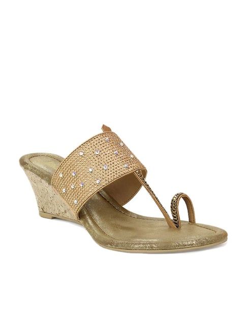 Inc.5 Women's Antique Gold Toe Ring Wedges Price in India