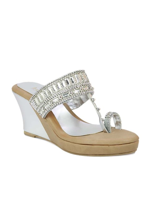 Inc.5 Women's Silver Toe Ring Wedges Price in India