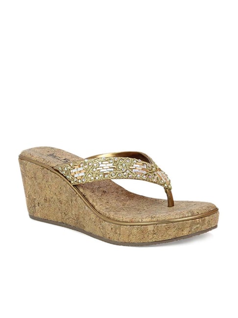 Inc.5 Women's Antique Gold Thong Wedges Price in India