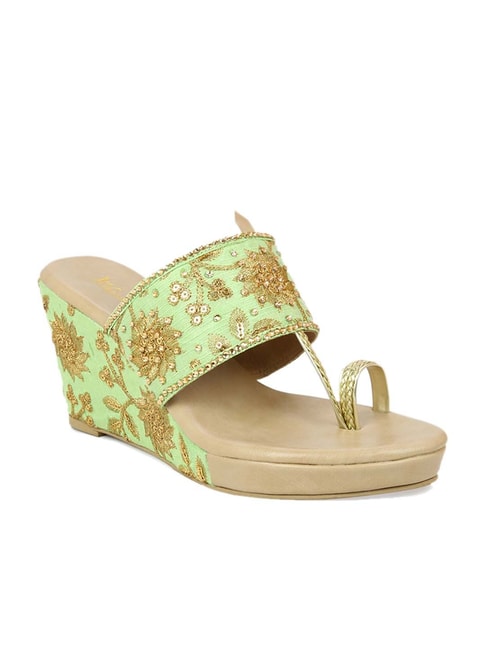 Inc.5 Women's Green Toe Ring Wedges Price in India