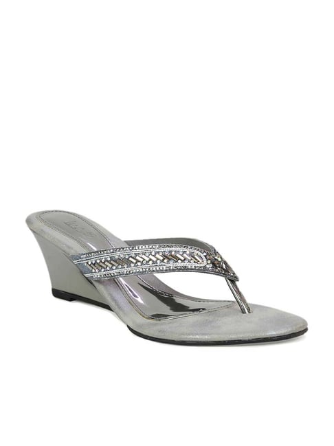 Inc.5 Women's Gun Metal Thong Wedges Price in India