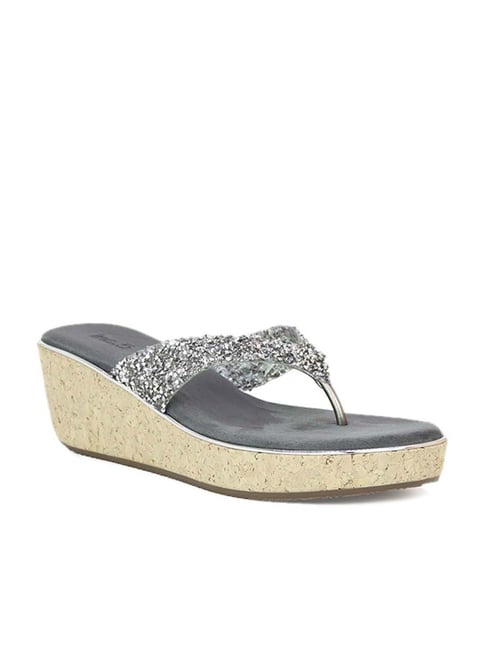 Inc.5 Women's Gun Metal Thong Wedges Price in India