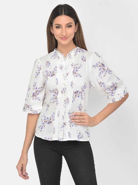 Latin Quarters White Printed Sweet Heart Neck Top