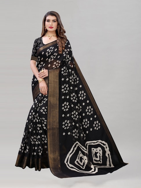 Satrani Black Bandhani Saree With Blouse Price in India
