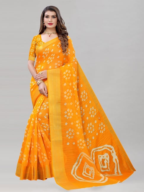 Buy Daisy Yellow Bandhani Georgette Saree For Women Online