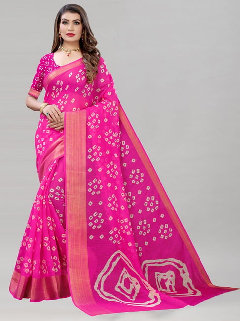 Pink Pure Georgette Hand Embroidered Gota Patti Bandhani Saree – Geroo  Jaipur