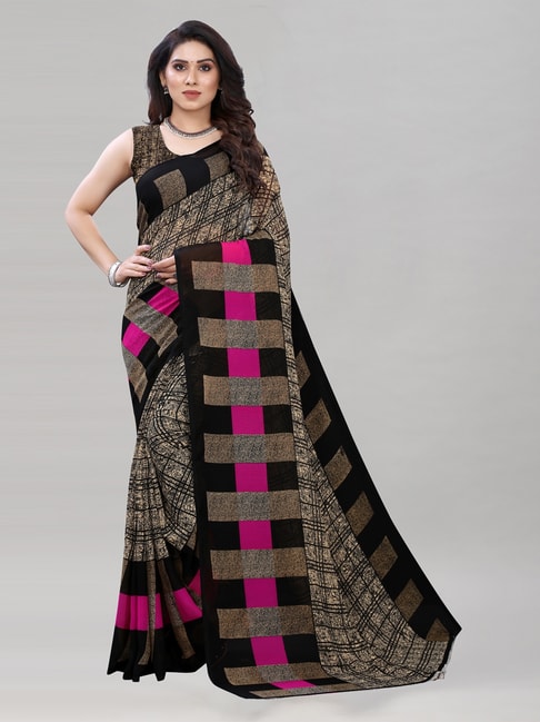 Satrani Tan Printed Saree With Blouse Price in India
